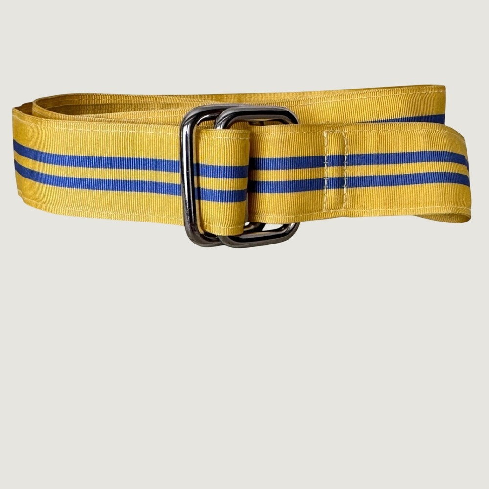 Vintage Brooks Brothers 346 Men's Striped D-Ring Belt Yellow Blue Size